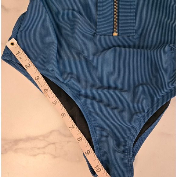 Kona Sol Womens Ribbed One Piece Swimsuit Small Blue Zipper Front Resort Beach - Picture 11 of 13